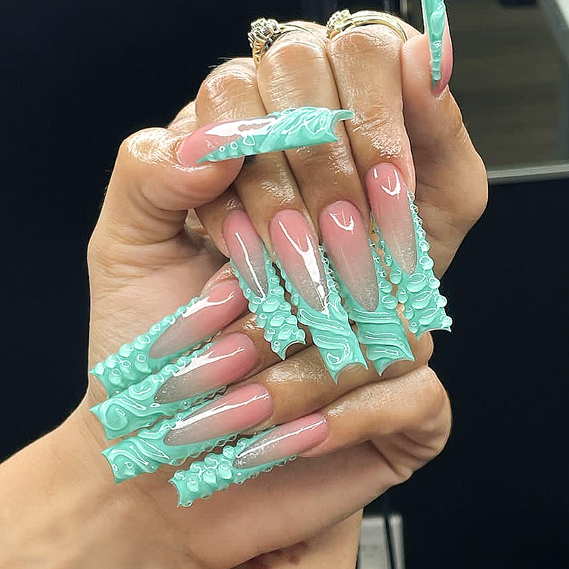 Nail Art Pink - 24pcs 3D Water Drop Fake Nail