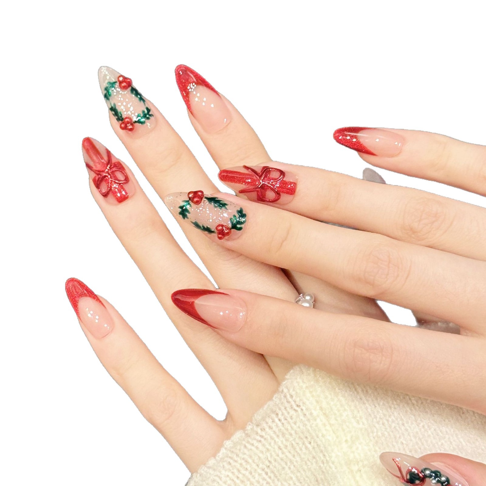 10Pcs Christmas Red Nude Mediu - đánh giá và giá Nail Art Press On