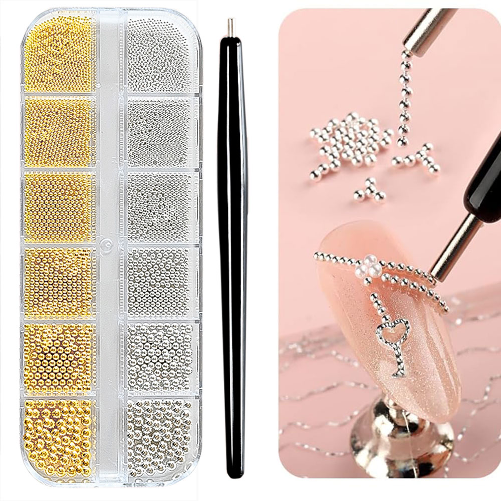 12Grid Gold/Silver Mini Caviar - đánh giá và giá Nail Art Valentines Day