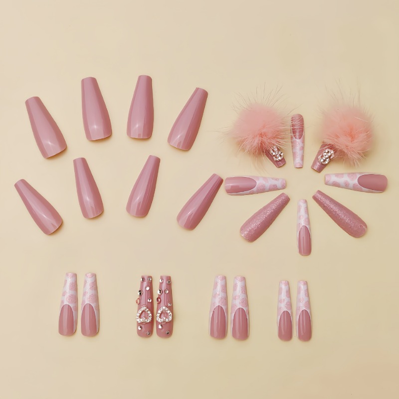 24Pcs Extra Long Square Press  - đánh giá và giá Nail Art Pink